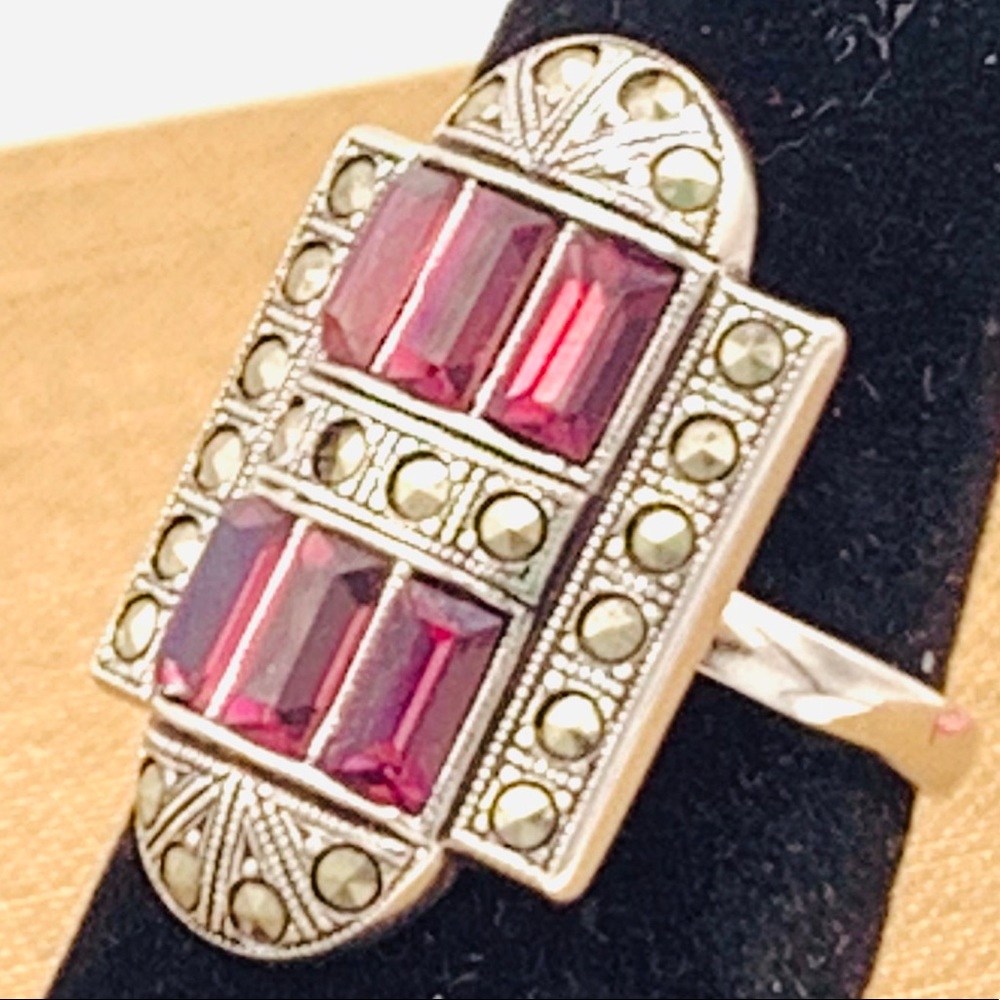 Vintage baguette ring Art Deco sterling sz 5 - 8 - Picture 6 of 11
